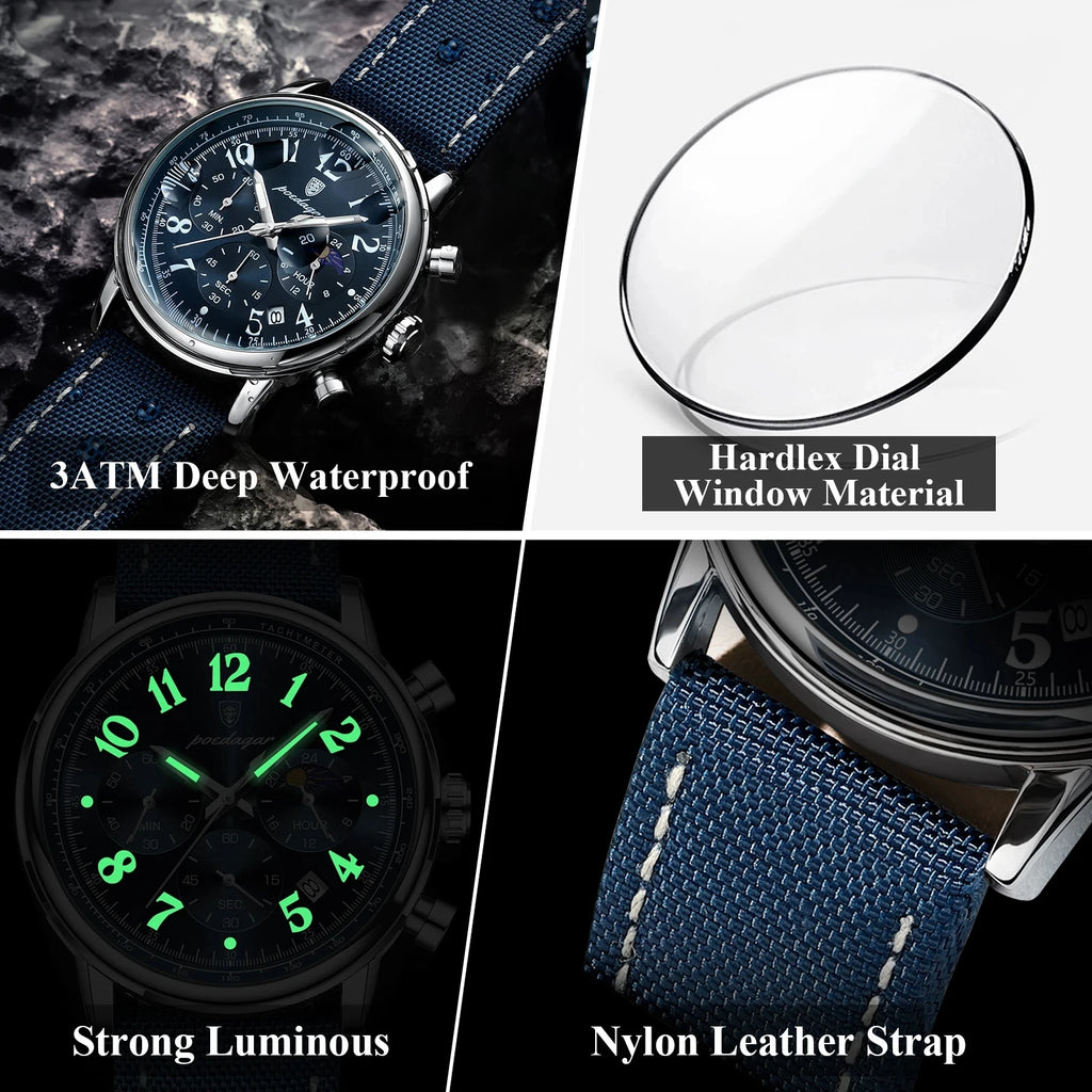 POEDAGAR Men's  Watches 808 Leather Creative Watches Men Wrist Hot Sale Luxury Creative Men Watch Movement  Montre Homme