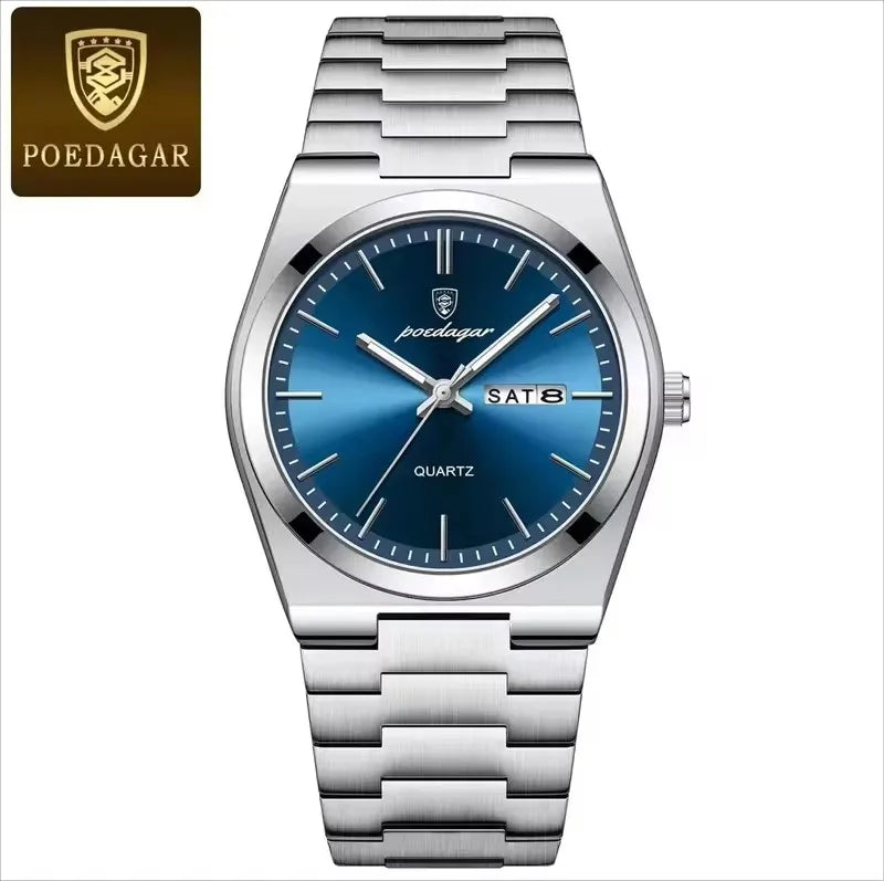 POEDAGAR 930 New Luxury Watch for Men Steel Man Wristwatch Quartz Clock Waterproof Luminous Date Week Men's Watches Reloj
