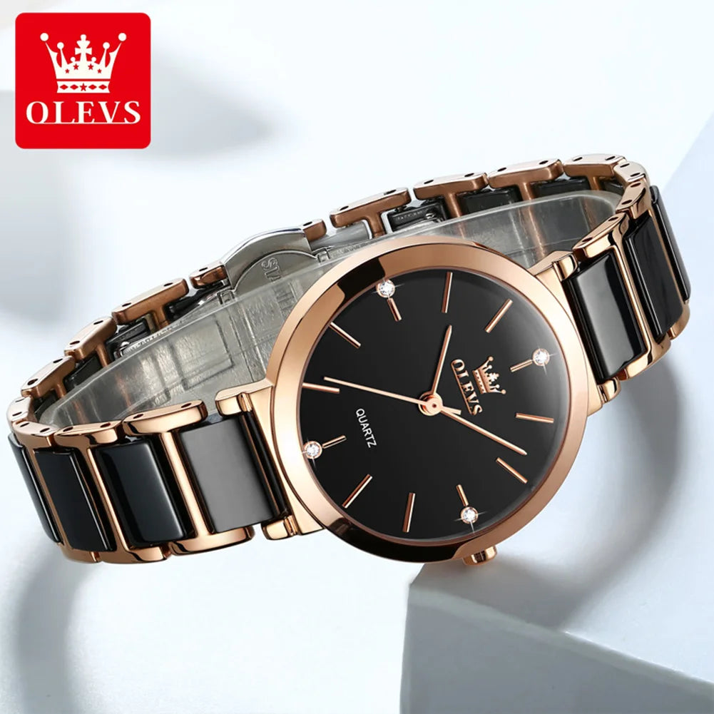 OLEVS Brand 5877 Japan Movement Fashionable Business Watch Ladies Waterproof Ceramic Women's Watches Quartz Wrist Watch