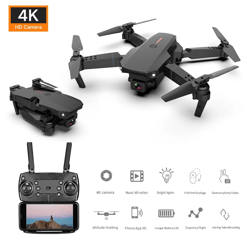 Hot Selling E88 4k Hd Mini Drone With Camera Wifi Real-time Transmission Fpv Drone Long Range Fpv Rc Quadcopter Drone