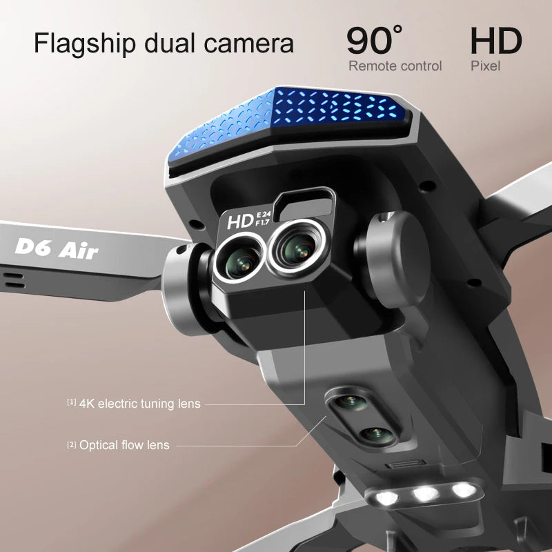 New D6 Foldable Remote Control Drone 4K HD Dual Camera WiFi FPV Optical Flow RC Quadcopter with Obstacle Avoidance Features
