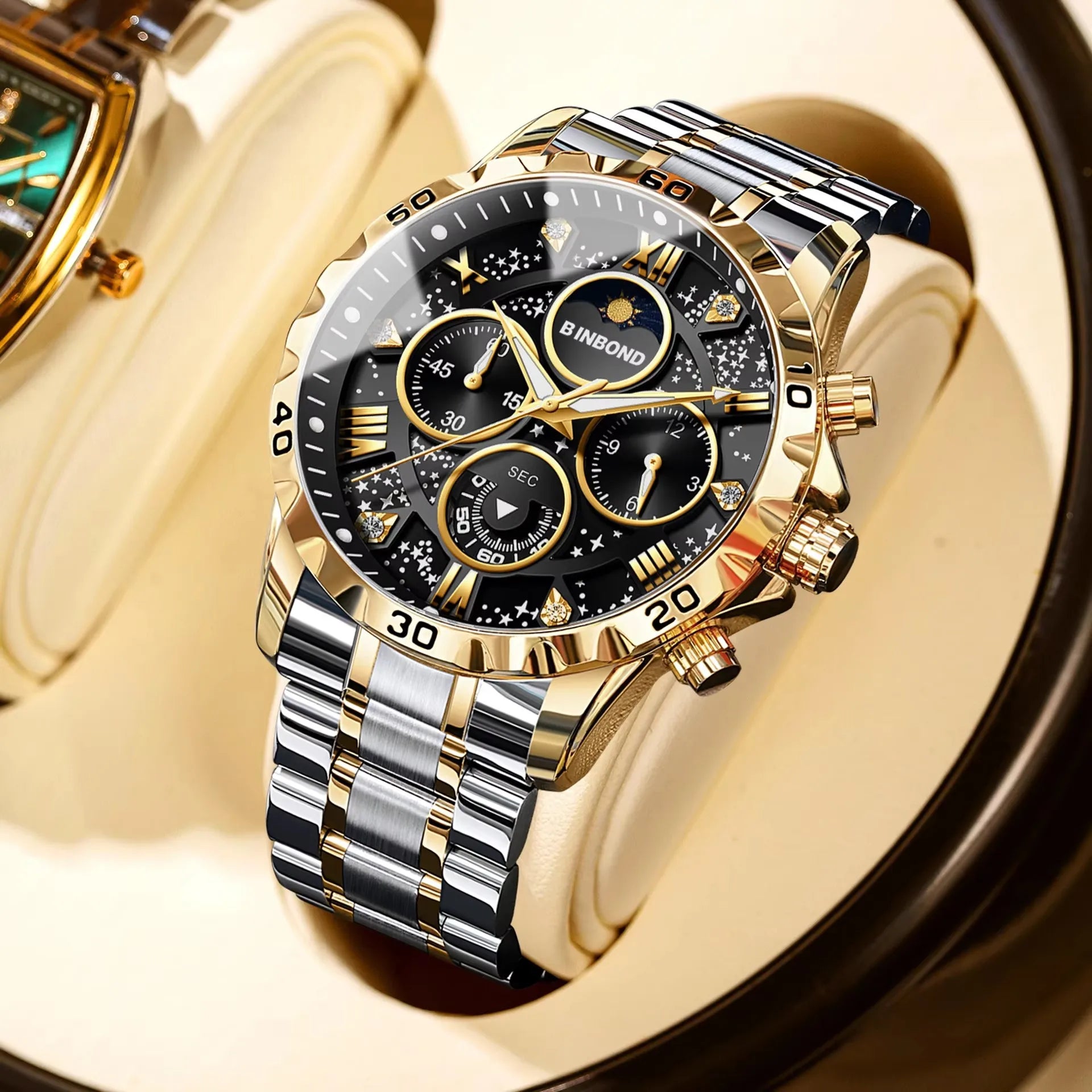 Binbond B7741 7741 Waterproof Luminous Chronograph Original Men Clock Sports Date Stainless Steel Quartz Men's Watches Reloj
