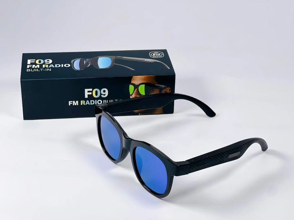 F09 AI Translation Glasses FM Radio + Wireless Connectivity Smart Glasses with Stereo Speakers to Broadcast Translation Results