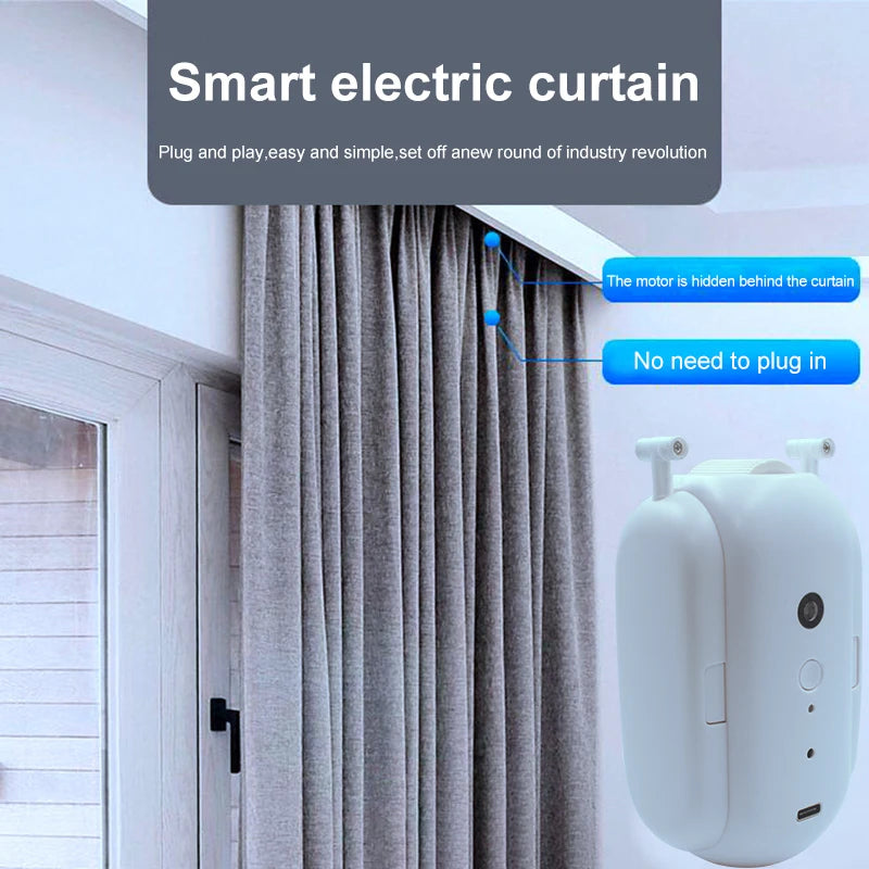 RSH Tuya Smart Round Opener for Smart Home Curtains Alexa Compatible Rechargeable Battery 7KG Load Capacity