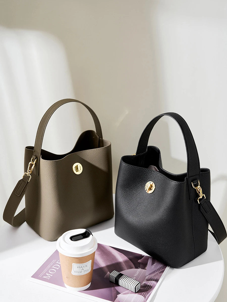 2025 Winter Autumn Style Unique Brand Genuine Leather Crossbody Messenger Shoulder Bucket Bags Purse Leather Women Handbags