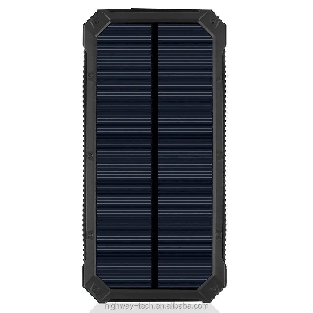 15000mAh Waterproof Solar Power Bank Dual USB Ports Camping Phone Charger External Backup Battery Pack Holder for Cell Phones