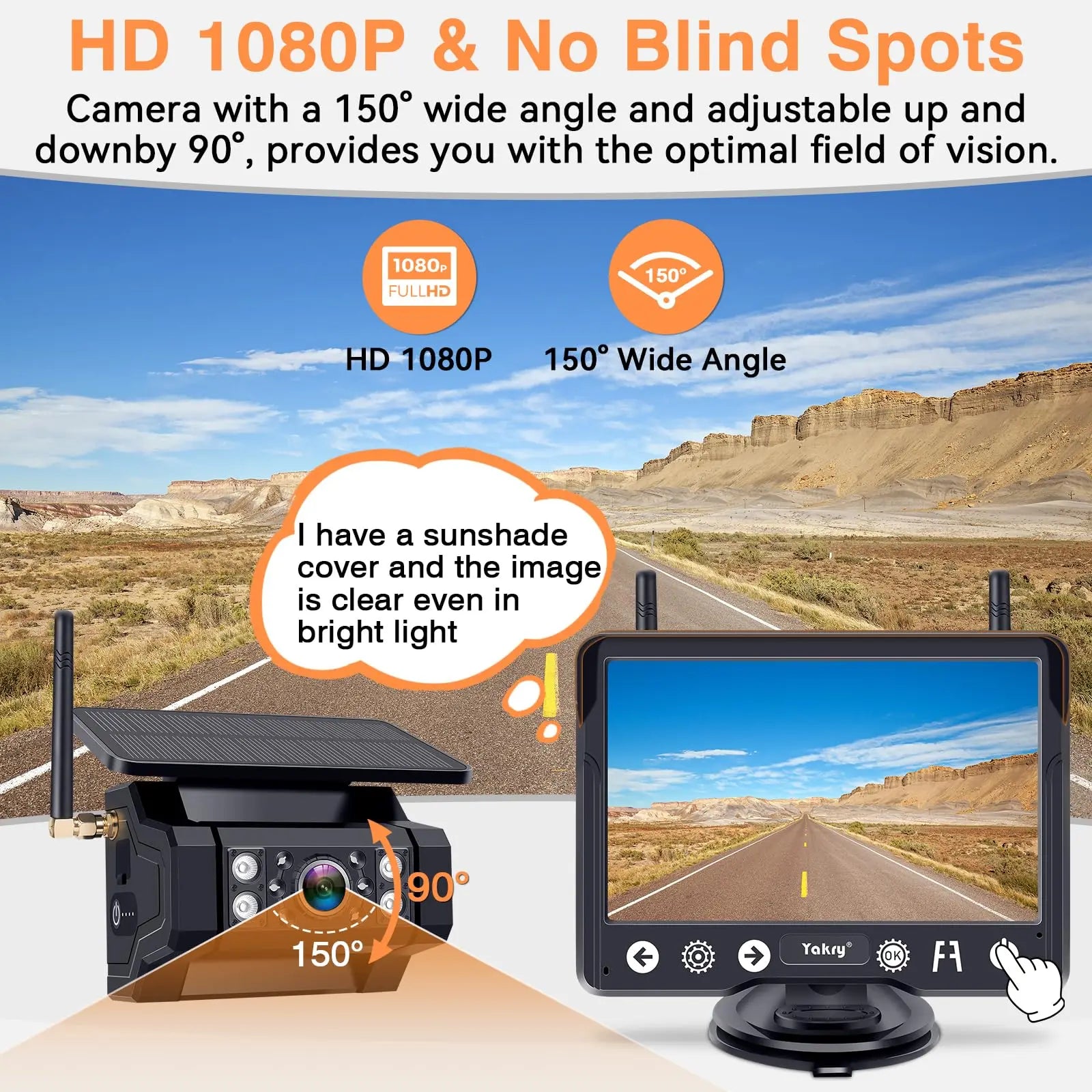 1080P Wireless Backup Camera: Solar-Powered 5" Monitor, 1-Min Install for Cars/Trailers