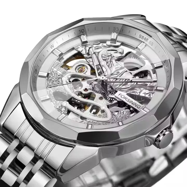 FORSINING Gold Mechanical Watches Waterproof Skeleton Automatic Movement Watch for Men Luxury Stainless Steel Men's Watches