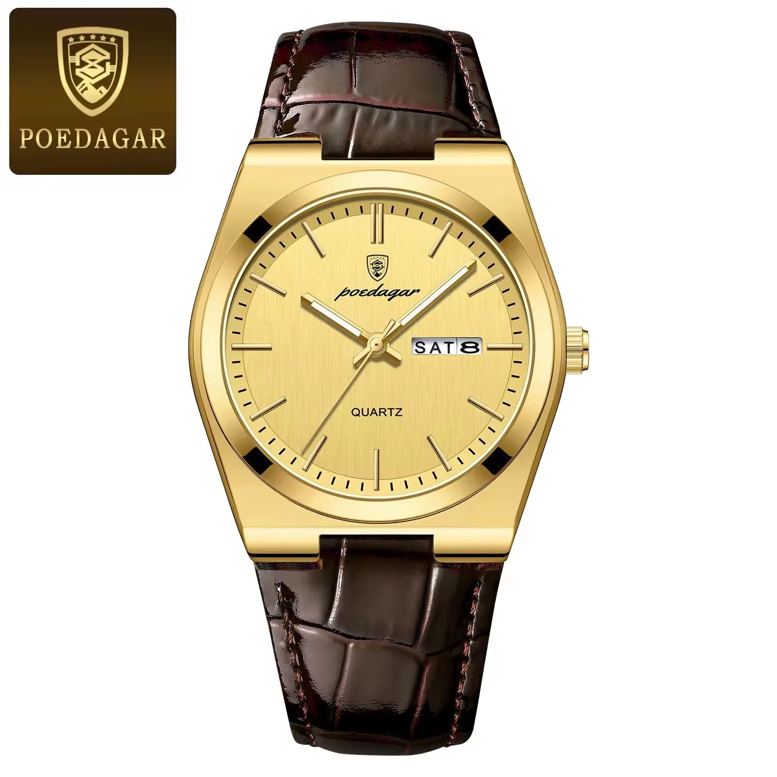 Poedagar 930 Fashion Casual Men's Watches Leather Strap Luxury Waterproof New Business Quartz Wrist Watch for Men Montre Relojes