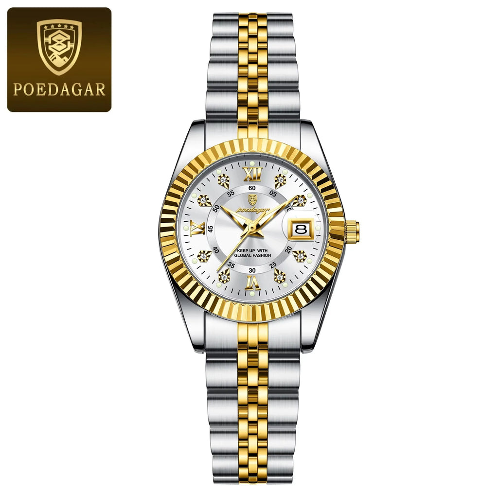 POEDAGAR 780 Luxury Elegant Watch for Women Waterproof Luminous Date Ladies Watch Stainless Steel Quartz Women's Watches Girls