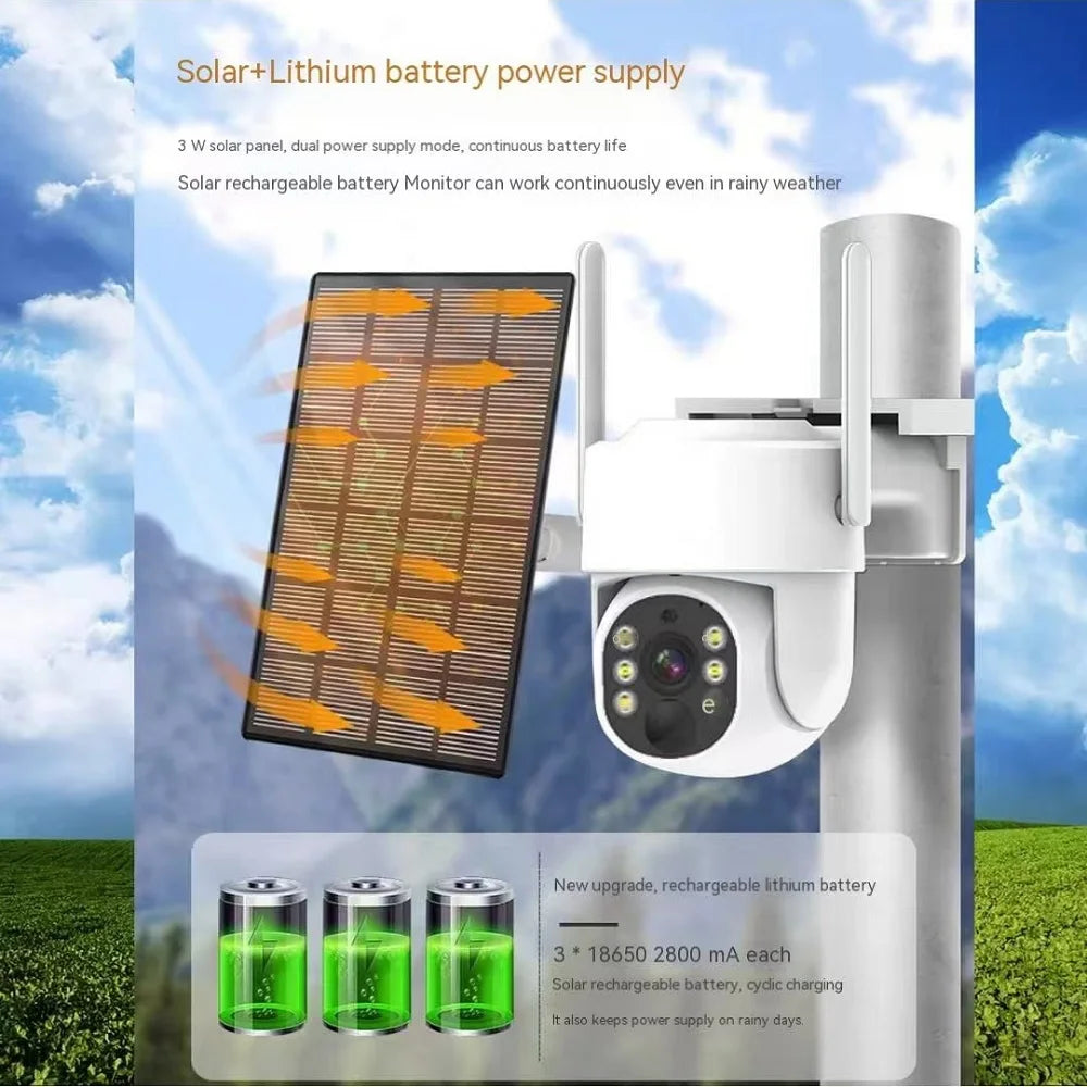 4MP Smart Outdoor Solar Powered Camera Wifi Battery Cameras for Home Security PTZ WiFi Wireless Solar Security Camera