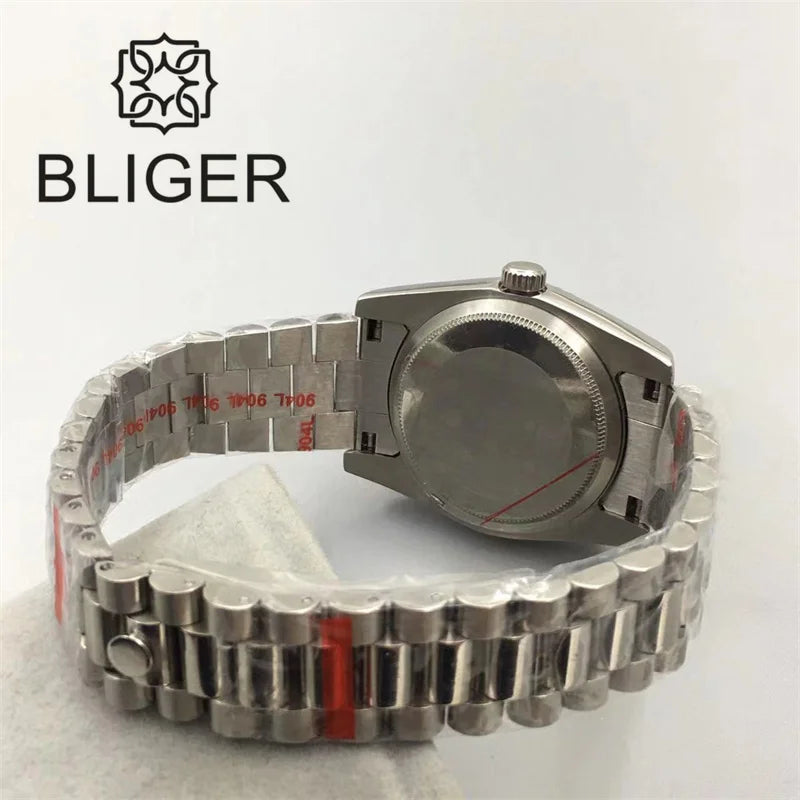 Stylish BLIGER Men's Watches with NH35 Movement 36mm/39mm President Bracelet Fluted Frame ScratchResistant Sapphire Glass