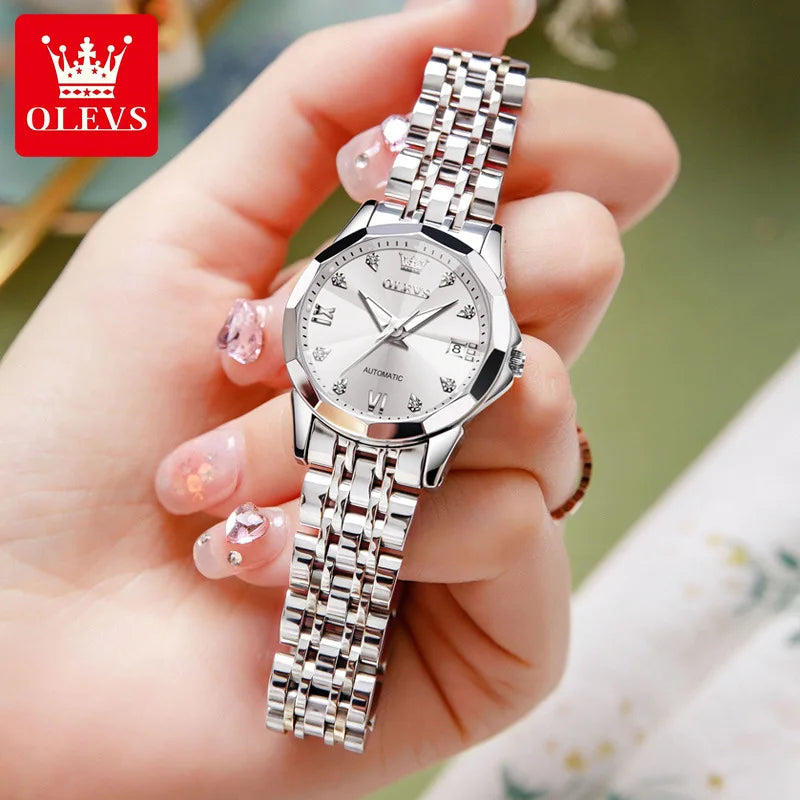 OLEVS 9982 Women Mechanical Automatic Wristwatches Waterproof Luminous Hands Women's Watches for Ladies Girls Montre Femme Reloj