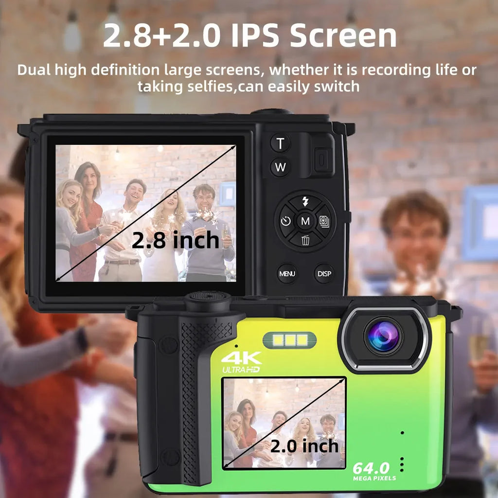 T Newest 4K HD Digital Camera 2.8+2.0'' Dual IPS Screen Auto Focus 16X Digital Zoom Webcam Wifi Vlog Camera for Photography