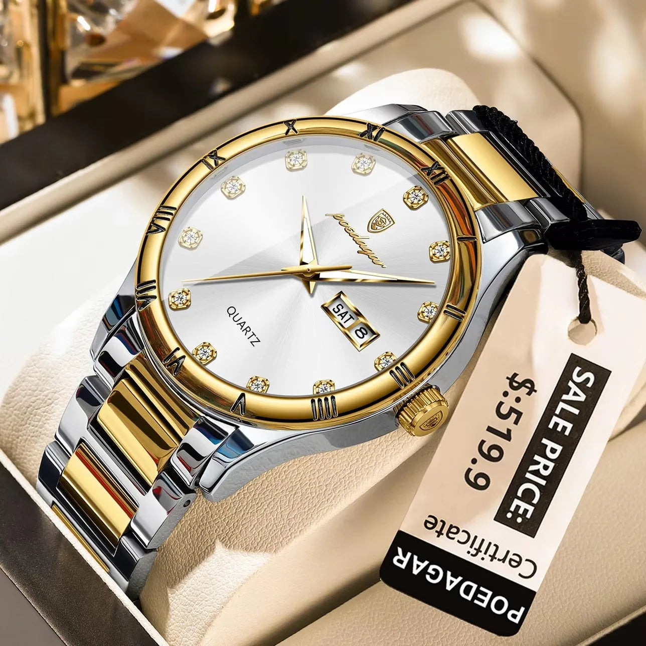 POEDAGAR 878 Waterproof Luminous Man Wristwatch Top Luxury Watch Man Date Week Quartz Stainless Steel Men's Watches Sports Reloj