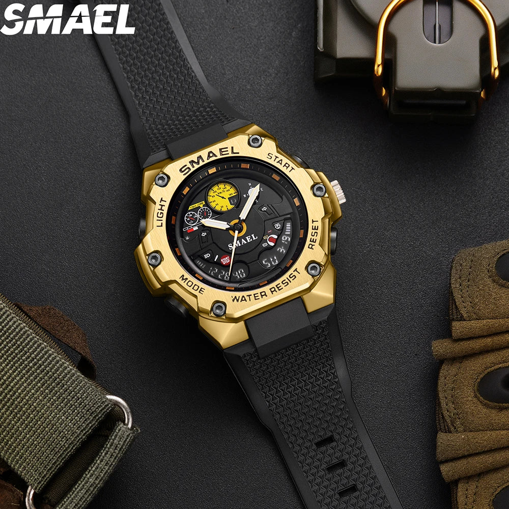 SMAEL 8092 New Design Trending Dual Time Sport Watch Analog Digital Watches for Men Alarm Luminous Calendar for Men's Watches
