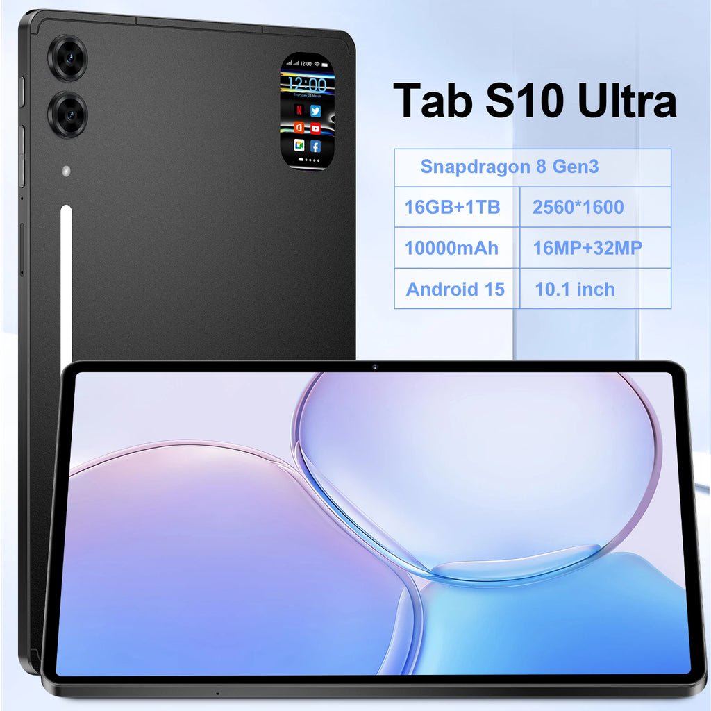 2026 New Arrival 5G Smart Education Tablet 10.1 Inch Tab S10 Ultra 16GB+1TB Deca Core Android 15 10000mAh Large Battery