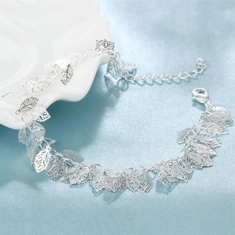 Aravant 925 Silver Multi Leaves Bracelet Chain For Women Fashion Jewelry Gifts