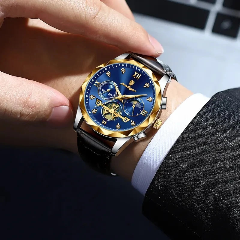 POEDAGAR 996 Luxury Business Man Wristwatch Leather Men's Watches Waterproof Luminous Male Watch for Men Quartz Clock Reloj