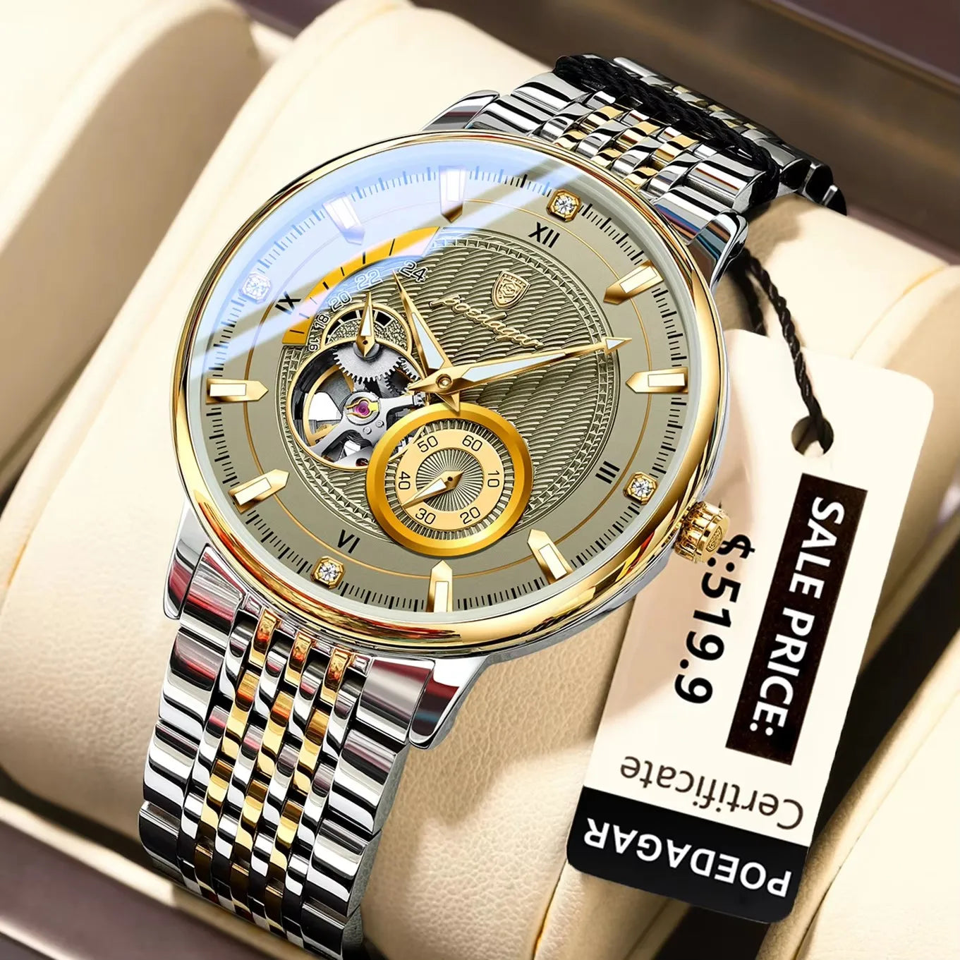 POEDAGAR 1416 Top Luxury Men Luminous Hollow Tourbillon Automatic Man Wristwatch Mechanical Stainless Steel Men's Watches Reloj