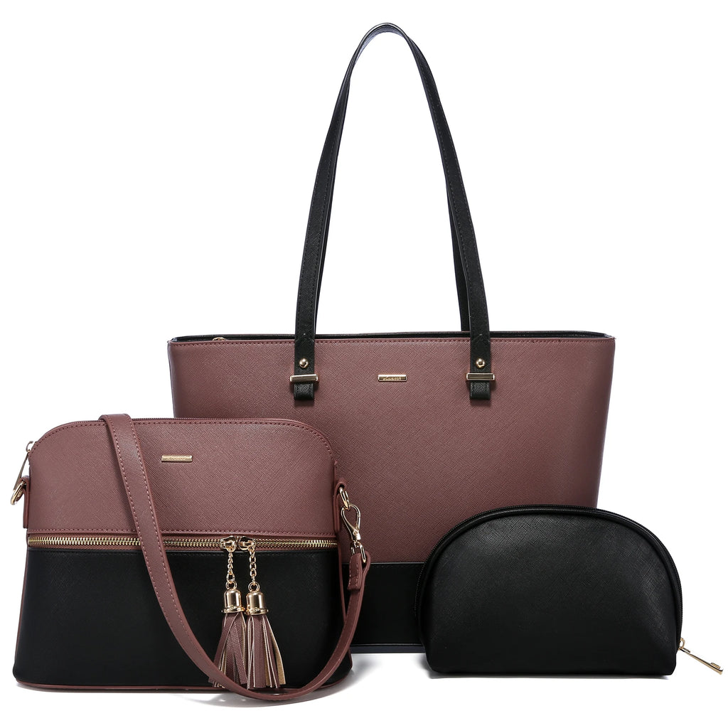 LOVEVOOK Wholesale Boutiques Luxury High Quality PU Material 3 Pieces Handbag Sets Shoulder Bag Wallet Ladies Women Handbags