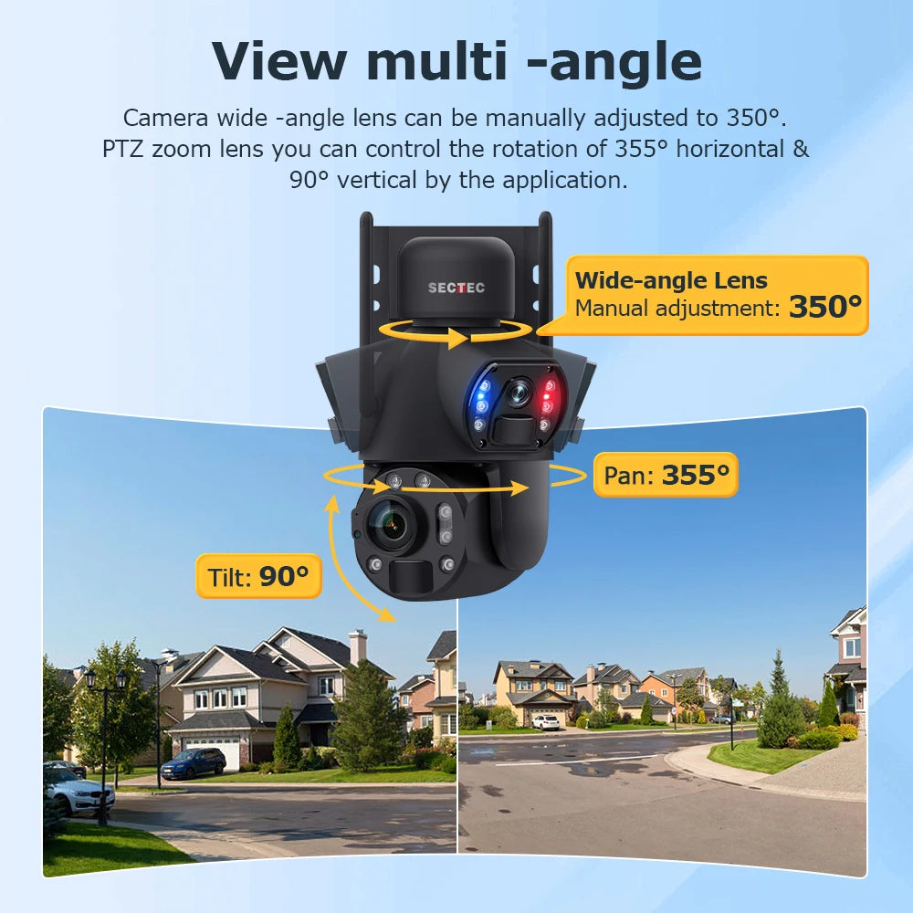 SECTEC 3K IP Duel Lens Wifi 36X Zoom Home Security Cctv Camera Solar PTZ 4G Outdoor Cameras CCTV Security Solar Network Camera
