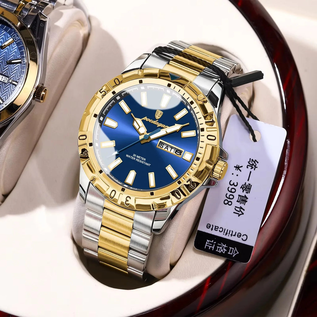 New POEDAGAR 959 Luxury Watch for Man Reloj Sports Men Quartz Watch Waterproof Luminous Date Week Stainless Steel Men's Watches