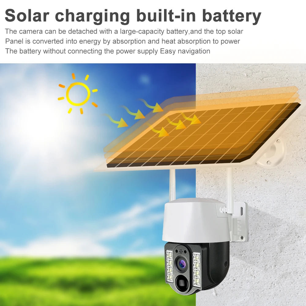 V380pro 3MP CMOS PTZ Dome Camera Solar 4G IP67 Waterproof Night Vision Auto Tracking PIR Alarm Two-Way Audio 8W Solar Panel