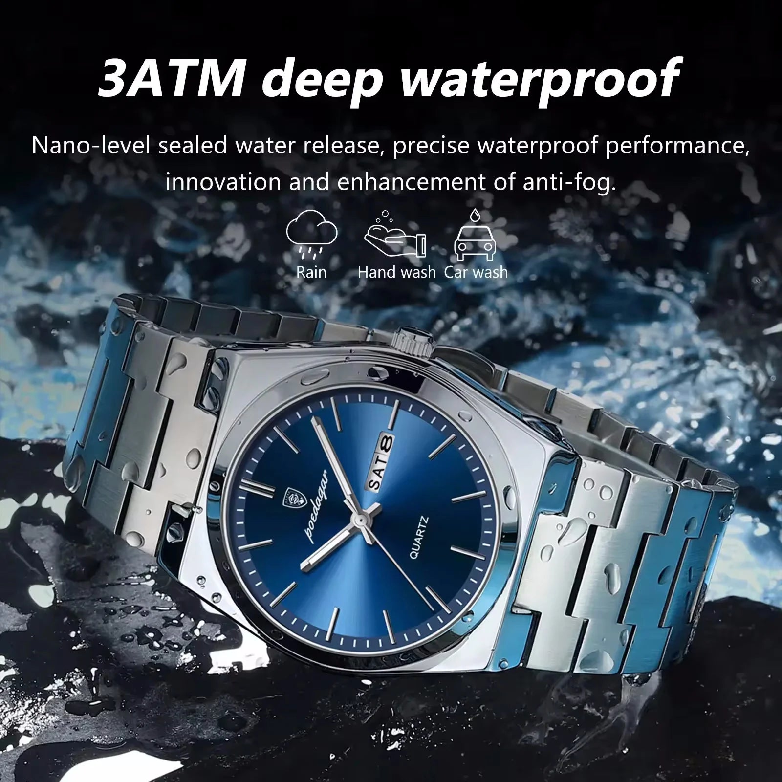 POEDAGAR 930 New Luxury Watch for Men Steel Man Wristwatch Quartz Clock Waterproof Luminous Date Week Men's Watches Reloj