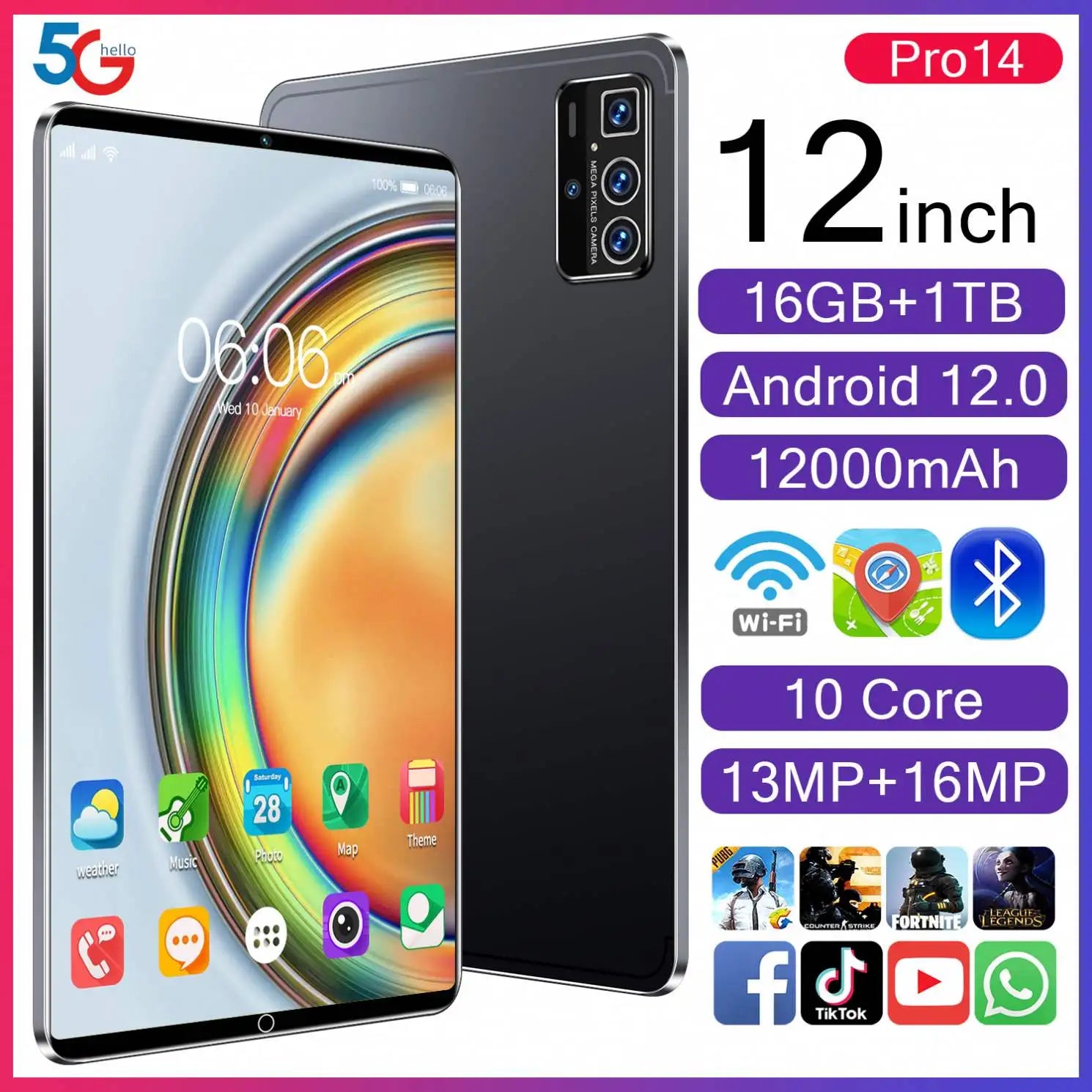 2024 Smart 4G Tablet the Ultimate Device with 16GB RAM 256GB Storage Octa Core MTK Processor Educational Use for Office Leisure