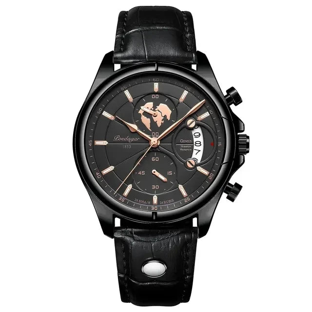 POEDAGAR Luxury Casual Sport Watch for Men Creative Chronograph Leather Strap Date Waterproof Men's Watches Relogio 989 Montre