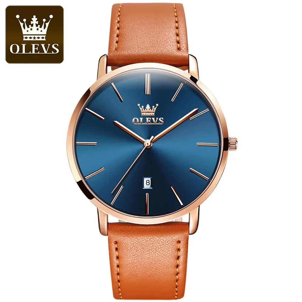 OLEVS 5869 Men's Watches Leather Strap Waterproof Auto Date Man Watch Fashion Simplicity Ultra Thin Quartz Wrist Watch for Men