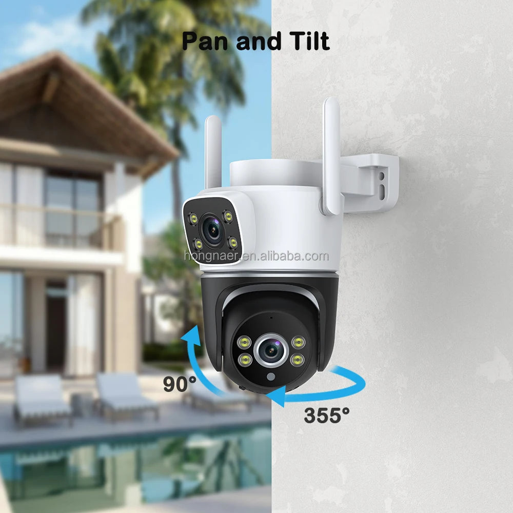 Hongnaer 4MP Wireless WiFi Video Surveillance IP PTZ Camera 360 CCTV Outdoor WiFi Security Dual Lens Tuya Smart Camera
