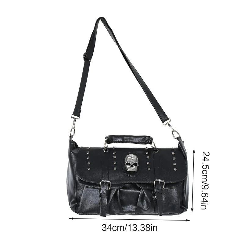 Punk Style Women Handbags Pu Leather Skull Tote Bag Black Large Capacity Shoulder Bags  Luxury Crossbody Bags