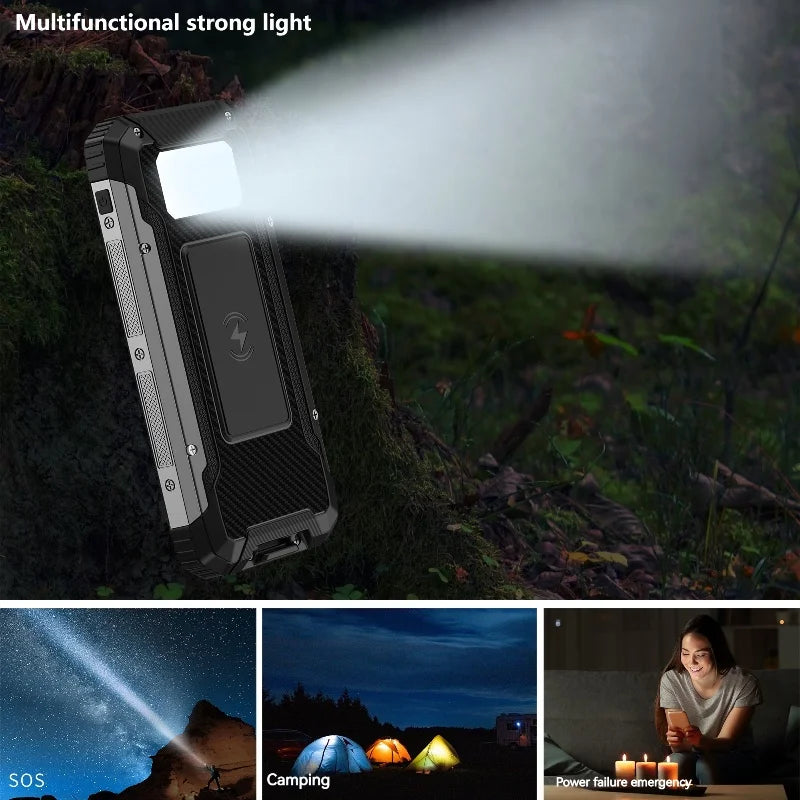 20000mAh Portable Solar  Charging Waterproof Power Bank Outdoor Chargeur Solaire Strong LED Light Solar Power Bank