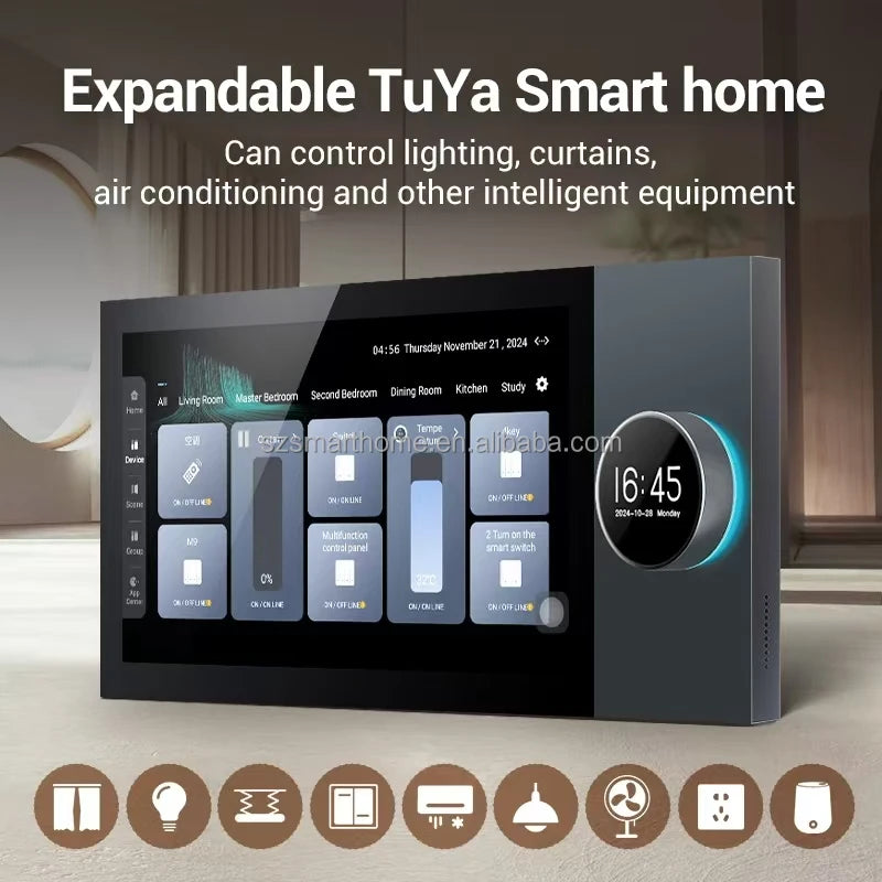 7 Inch Tuya Zigbee Smart Home Panel with Blue-Tooth Ceiling Speakers Touch Screen WiFi for Home Theater Ceiling