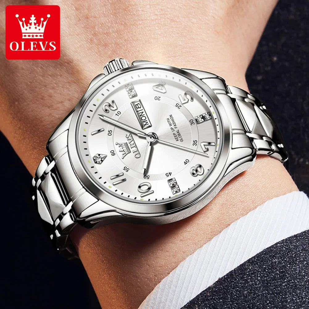 OLEVS 2910 New Luxury Quartz Watch 40mm Diamond Number Dial Men's Watches Waterproof Luminous Calendar Man Smartwatches