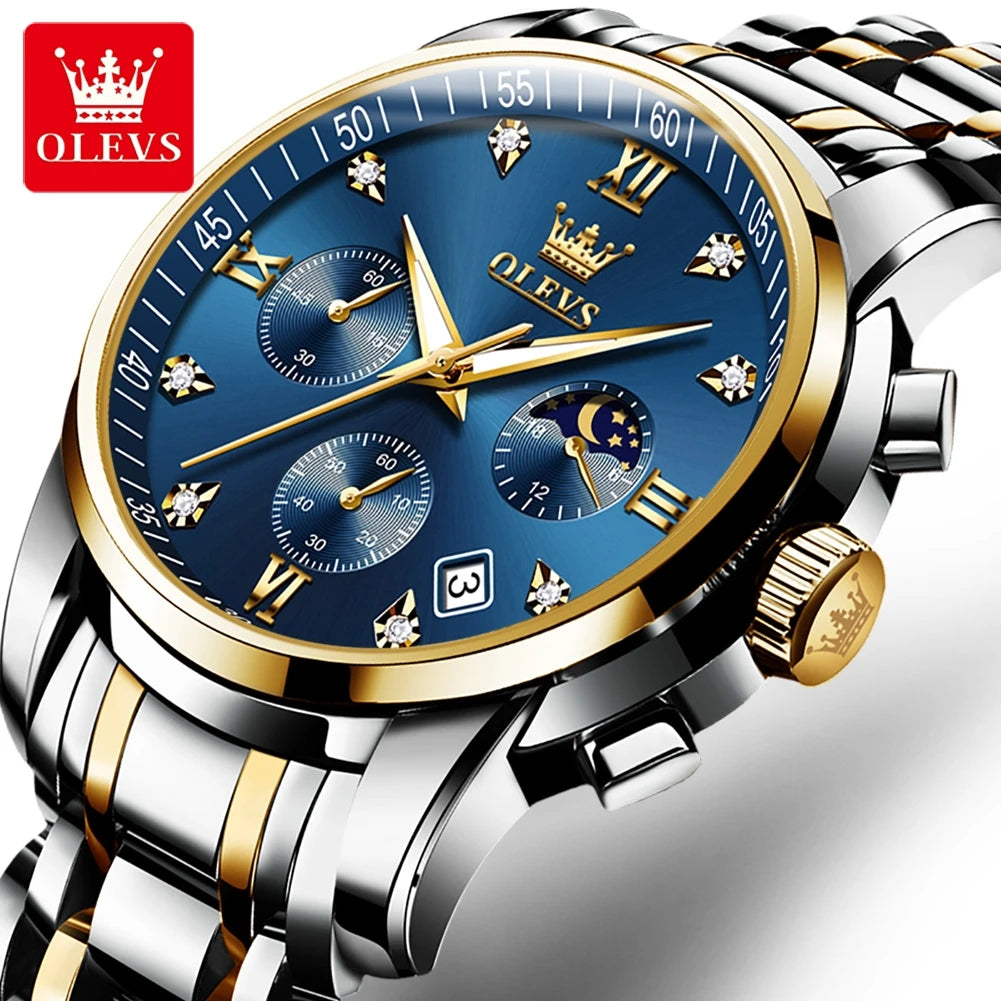 HYX Latest OLEVS 2858 Real Fashion Business Sports Style Timing Men's Watches Quartz Stainless Steel Waterproof Watch