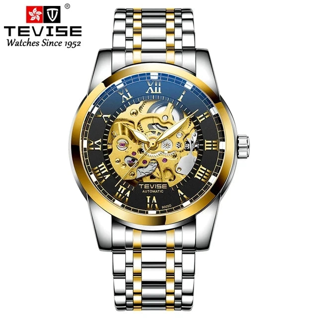 TEVISE T9005D Charm Hollow Luminous Automatic Life Waterproof 9005D Mechanical Luxury Stainless Steel Strap Men's Watches