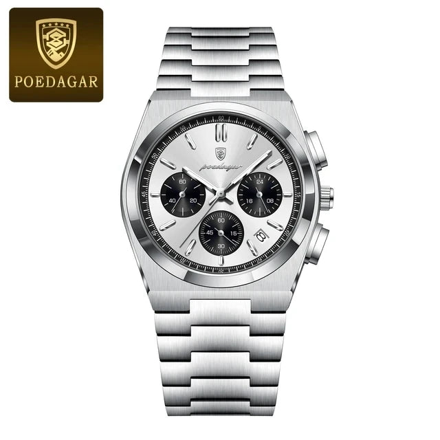 POEDAGAR 970 New Luxury Man Quartz Watch Sport Watch for Men Waterproof Luminous Date Chronograph Stainless Steel Men's Watches