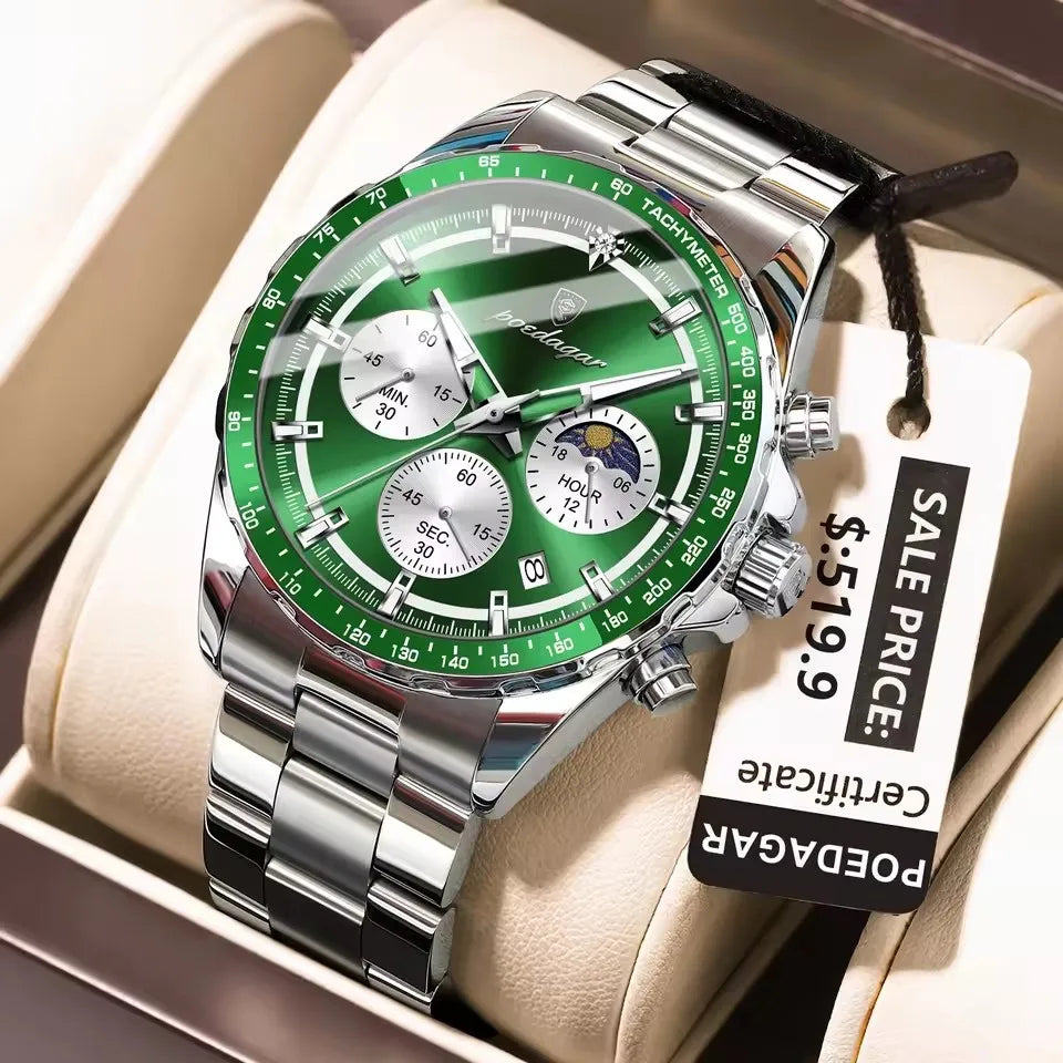 POEDAGAR 879 Luminous Chronograph Date Reloj Watch Original Men Clock Sports Waterproof Man Stainless Steel Quartz Men's Watches