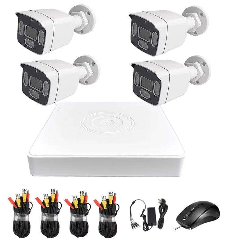 HD Lens 3.6mm 4CH 2MP Bullet Camera Home Security IP67 Full Color Night Vision AHD CCTV Camera System Analog XVR Kit