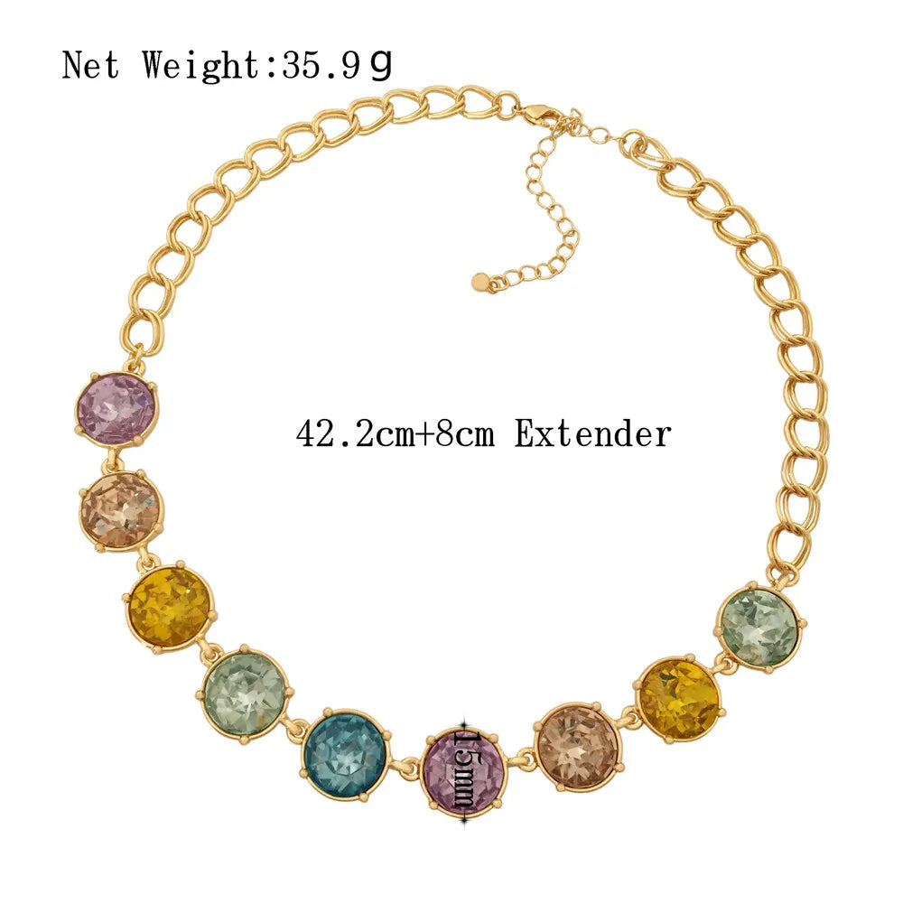 New Arrivals Gold Color Multi Stone Green Navy Red Olive Yellow Sky Colorful Statement Necklace For Women Soft Pastel Decoration