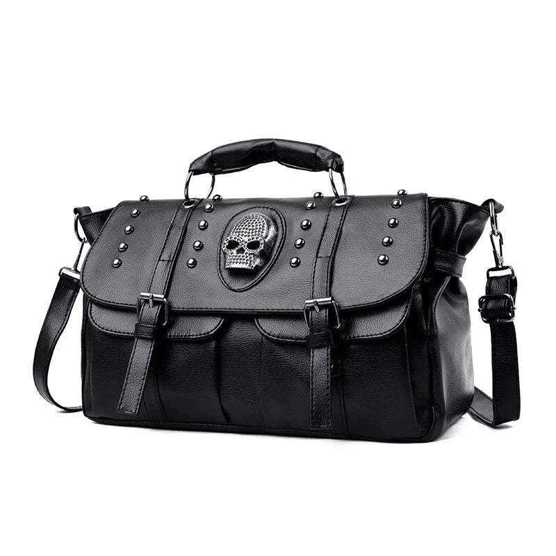 Punk Style Women Handbags Pu Leather Skull Tote Bag Black Large Capacity Shoulder Bags  Luxury Crossbody Bags