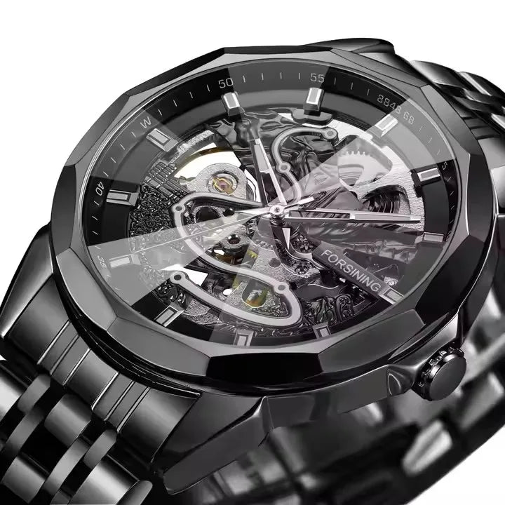 FORSINING Gold Mechanical Watches Waterproof Skeleton Automatic Movement Watch for Men Luxury Stainless Steel Men's Watches
