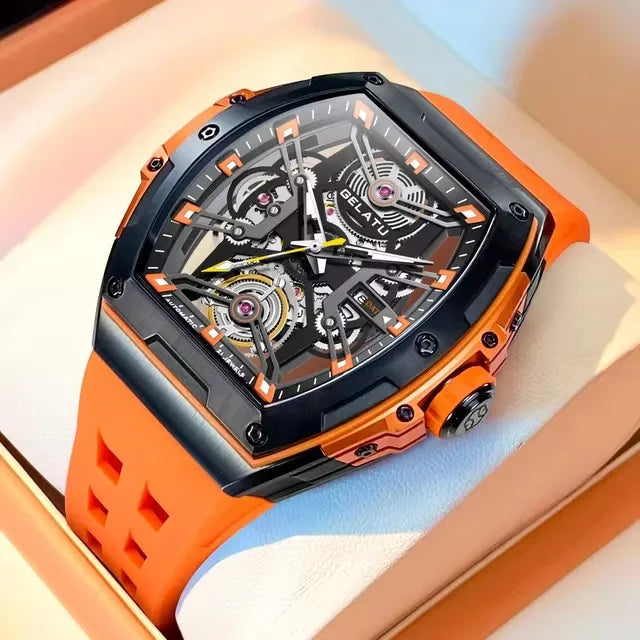 GELATU 6012 New Classic Watch Men Automatic Mechanical Waterproof Silicone Strap Wrist Watch Men Fashion Luxury Men's Watches