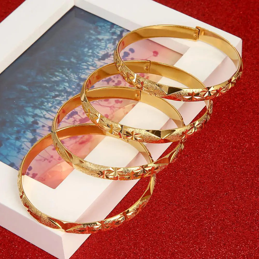 Trendy 4pcs Dubai Bangles for Women Men Gold Color Wide Bracelets African Ethiopia Jewelry