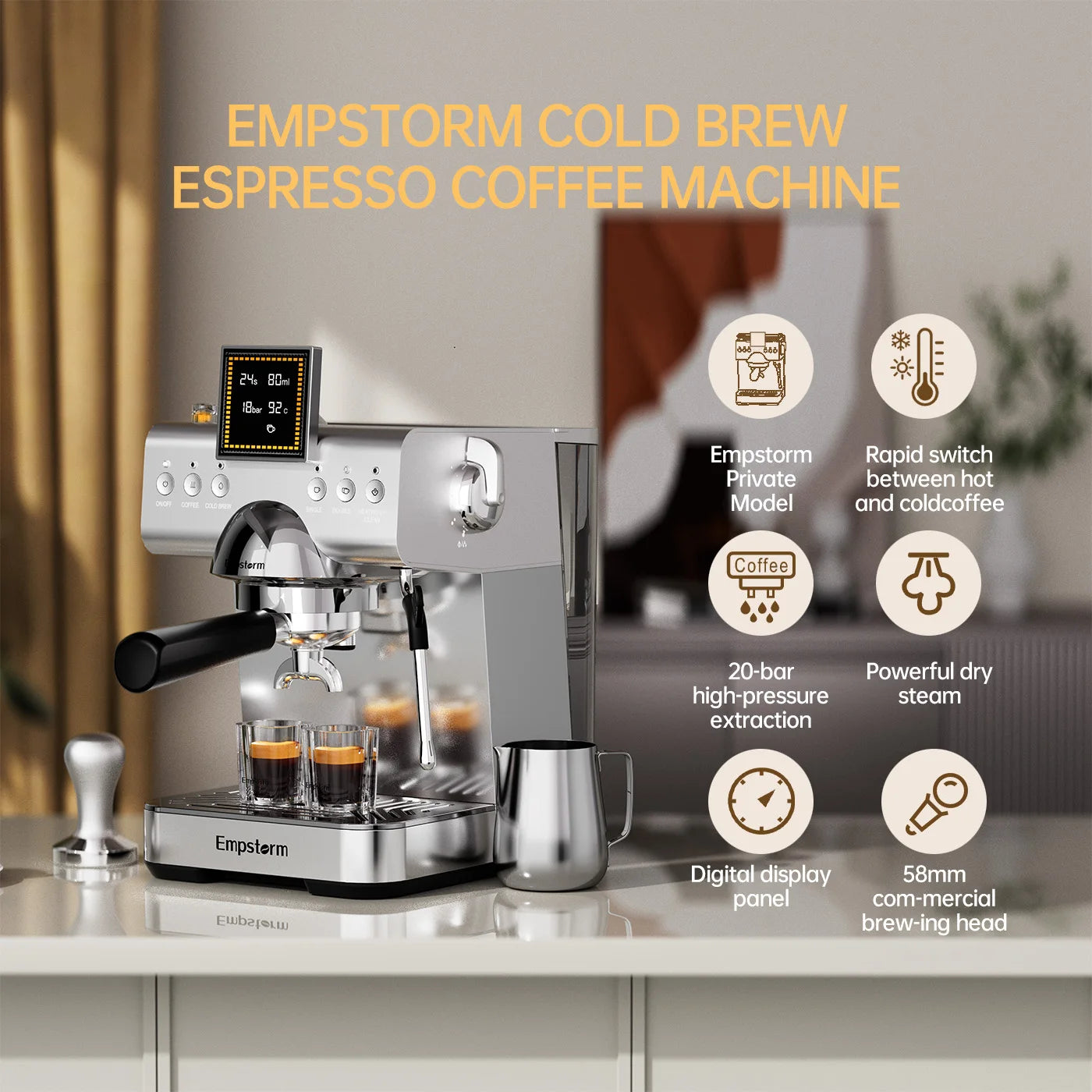 For High Quality Aluminum Semi Automatic Coffee Machine Electric Espresso Maker Cold Brew Coffee Household Use Stock US