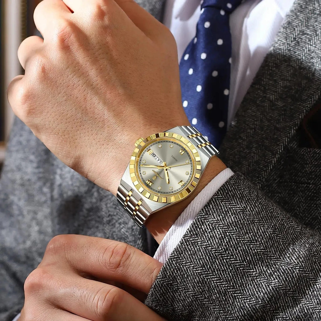 POEDAGAR 872 Week Date Watch Men Life Waterproof Original Diamond Wristwatch Quartz Reloj Luminous Stainless Steel Men's Watches