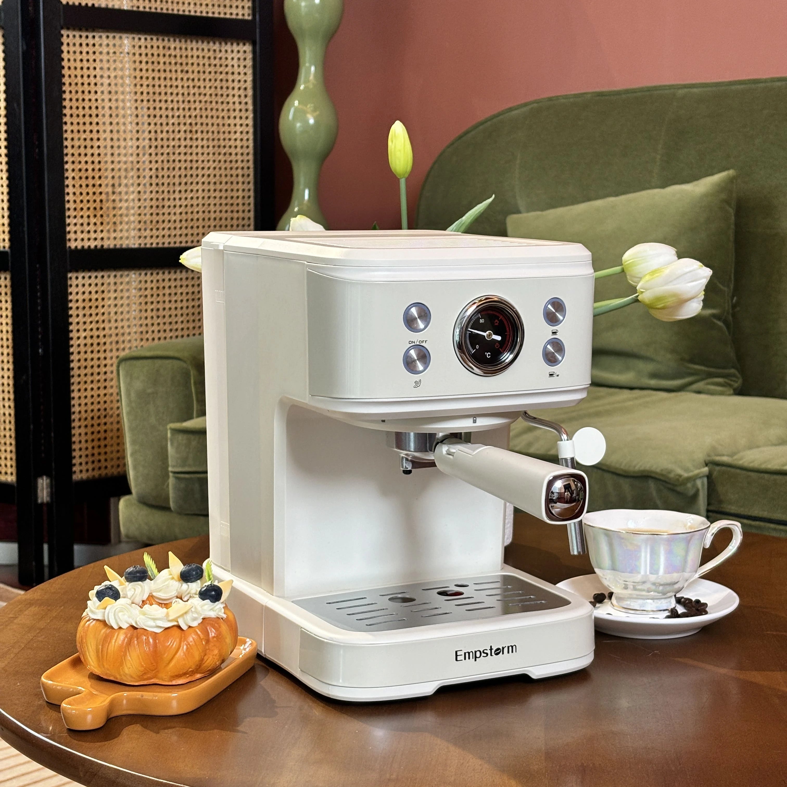 US Stock Barista 20bar Espresso Machine 3-in-1 Function Semi-Automatic Coffee Brewer White Barista Machine for Families 04E